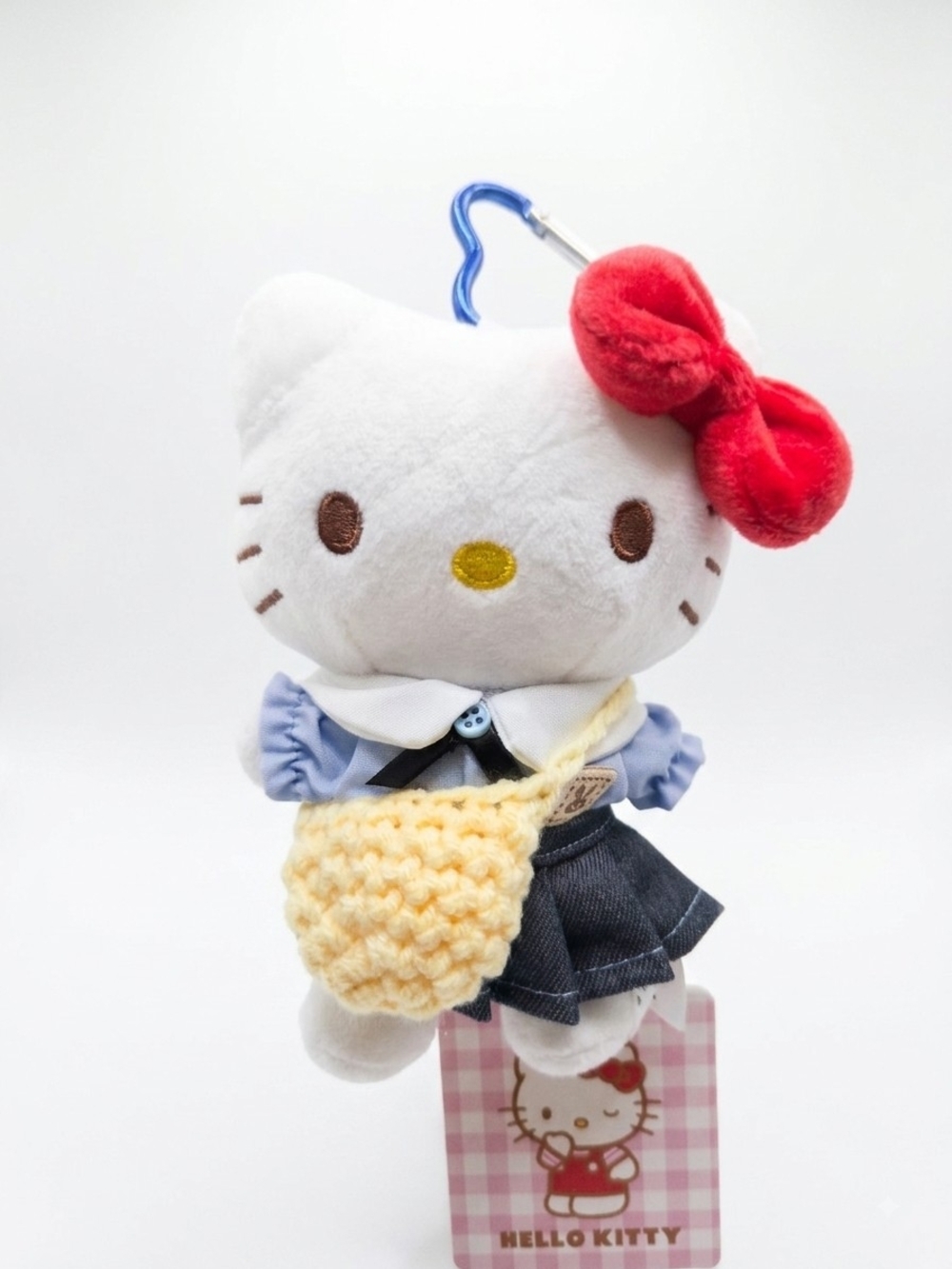 Hello Kitty White Plush Keychain with Red Bow and Yellow Bag
